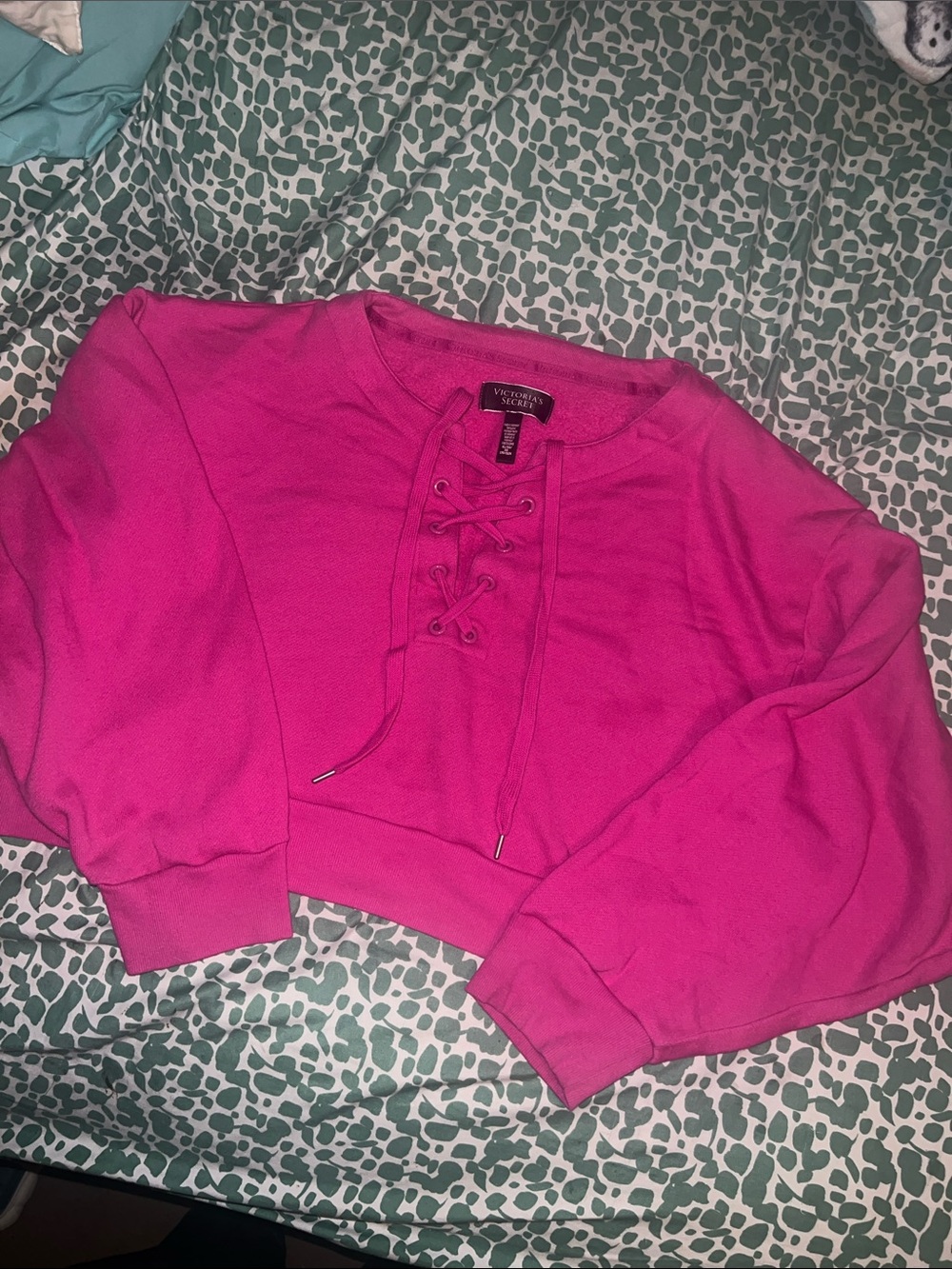 Victoria's Secret Hot Pink Lace-Up Crop Sweatshirt